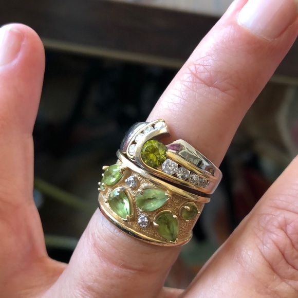 CZ diamond & green two tone ring Thailand - Picture 16 of 16